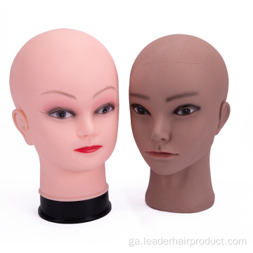 Cosmetology Manikin Bald Doll Ceann le haghaidh Déanamh Wig